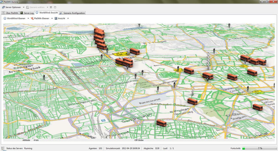 A simulated scenario within the PlaSMA simulation Framework